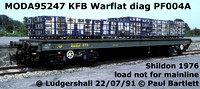 MODA95247 KFB Warflat Diag PF004A Shildon 1976 load not for mainline @ Ludgershall 91-07-22 © Paul Bartlett [1]