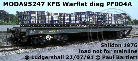 MODA95247 KFB Warflat Diag PF004A Shildon 1976 load not for mainline @ Ludgershall 91-07-22 © Paul Bartlett [1]