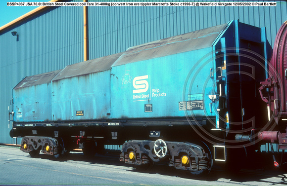 BSSP4037 JSA 70.6t British Steel Covered coil Tare 31-400kg [convert Iron ore tippler Marcrofts Stoke c1996-7] @ Wakefield Kirkgate 2002-05-12 © Paul Bartlett [2w]