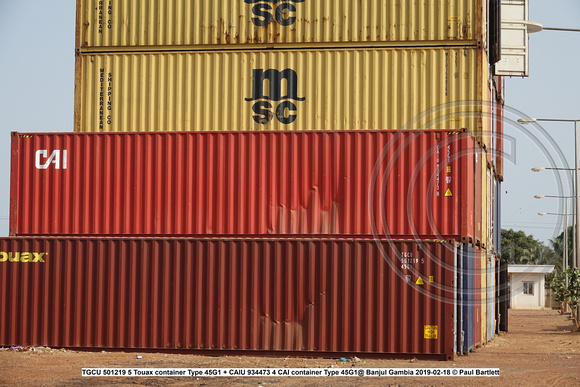 TGCU 501219 5 Touax container Type 45G1 + CAIU 934473 4 CAI container Type 45G1@ Banjul Gambia 2019-02-18 © Paul Bartlett [2w]