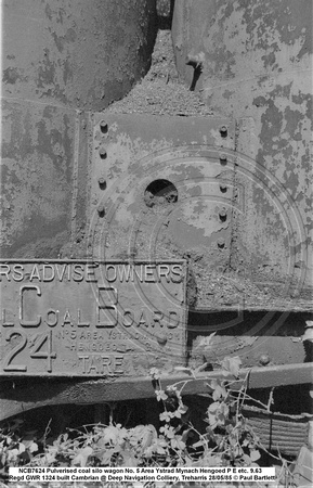 NCB7624 Pulverised coal silo wagon P E etc. 9.63 Regd GWR 1324 built Cambrian @ Deep Navigation Colliery, Treharris 85-05-28 © Paul Bartlett  [19w]