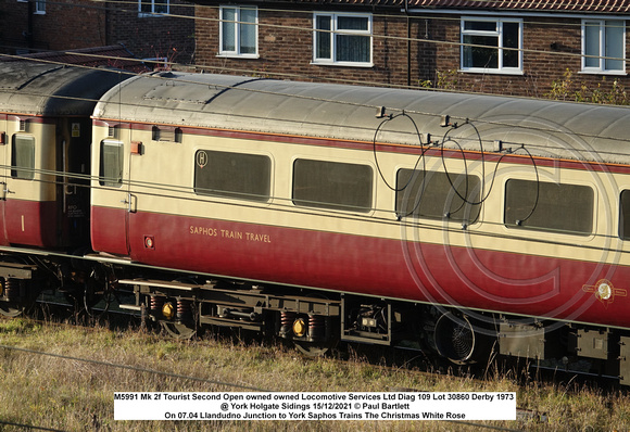 M5991 Mk 2f Tourist Second Open owned Locomotive Services Ltd Diag 109 Lot 30860 Derby 1973 @ York Holgate Sidings 2021-12-15 © Paul Bartlett [3w]