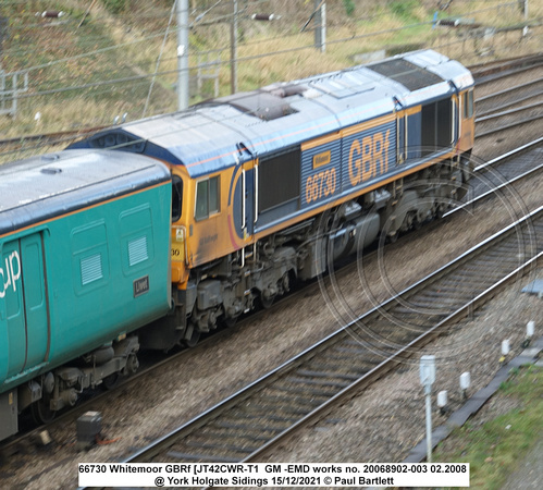 66730 Whitemoor GBRf [JT42CWR-T1  GM -EMD works no. 20068902-003 02.2008 @ York Holgate Sidings 2021-12-15 © Paul Bartlett [3w]