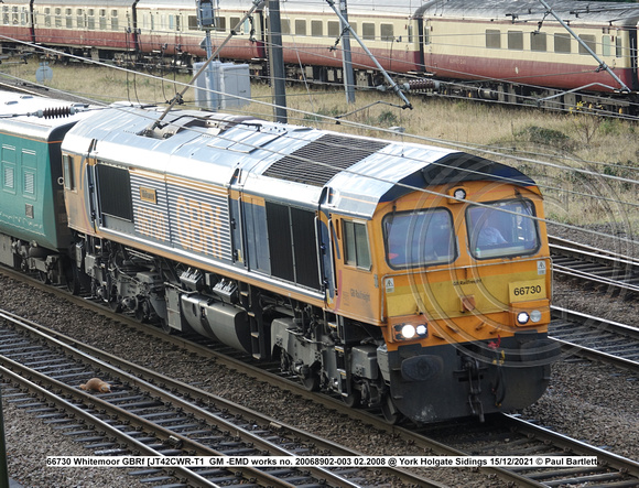 66730 Whitemoor GBRf [JT42CWR-T1  GM -EMD works no. 20068902-003 02.2008 @ York Holgate Sidings 2021-12-15 © Paul Bartlett [1w]