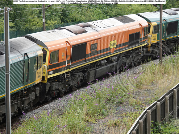 66503 The Railway magazine Freightliner [classification JT42CWR built GM EMD no. 998106-3 Built 06-1999 ] @ York Avoider 2024-07-27 © Paul Bartlett [1w]