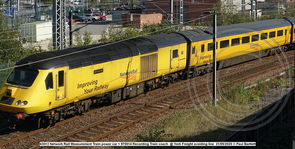 43013 Network Rail Measurement Train power car + 975814 Recording Train coach  @ York Freight avoiding line 2020-09-21 © Paul Bartlett [1w]
