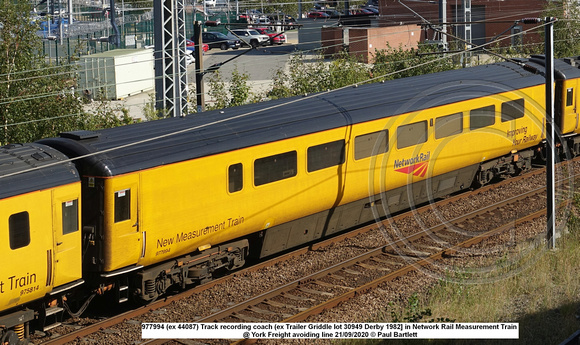 977994 (ex 44087) Track recording coach (ex Trailer Griddle lot 30949 Derby 1982] in Network Rail Measurement Train @ York Freight avoiding line 2020-09-21 © Paul Bartlett [1w]