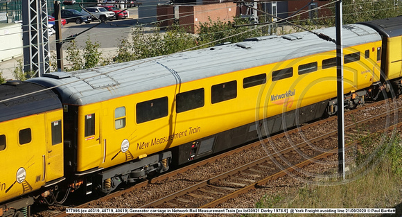 977995 (ex 40319, 40719, 40619) Generator carriage in Network Rail Measurement Train [ex lot30921 Derby 1978-9] @ York Freight avoiding line 2020-09-21 © Paul Bartlett [2w]