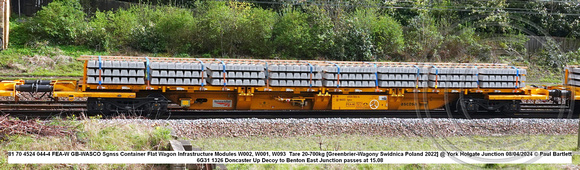 81 70 4524 044-4 FEA-W GB-WASCO Sgnss Container Flat Modules W002, W001, W093 Tare 20-700kg [Greenbrier-Wagony Swidnica Poland 2022] @ York Holgate Junction 2024-04-08 © Paul Bartlett w