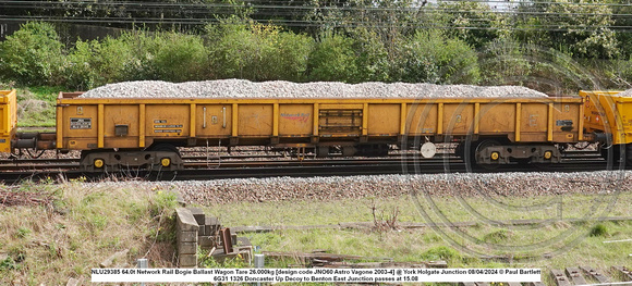 NLU29385 64.0t Network Rail Bogie Ballast Wagon Tare 26.000kg [design code JNO60 Astro Vagone 2003-4] @ York Holgate Junction 2024-04-08 © Paul Bartlett w