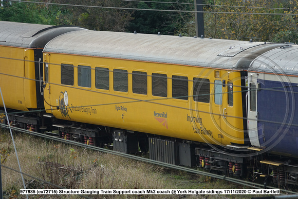 977985 (ex72715) Structure Gauging Train Support coach Mk2 coach @ York Holgate sidings 2020-11-17 © Paul Bartlett [1w]