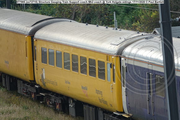977985 (ex72715) Structure Gauging Train Support coach Mk2 coach @ York Holgate sidings 2020-11-17 © Paul Bartlett [2w]