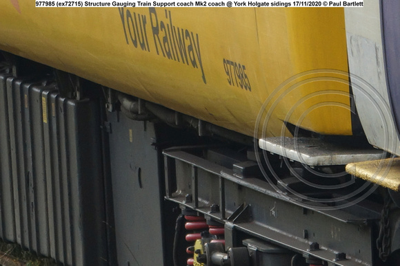 977985 (ex72715) Structure Gauging Train Support coach Mk2 coach @ York Holgate sidings 2020-11-17 © Paul Bartlett [5w]
