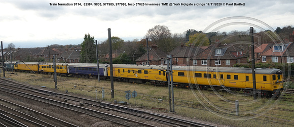 Train formation 9714,  62384, 9803, 977985, 977986, loco 37025 Inverness TMD @ York Holgate sidings 2020-11-17 © Paul Bartlett [02w]