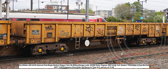 NLU29444 JNA 64.0t Network Rail Bogie Ballast Wagon Tare 26.000kg [design code JNO60 Astro Vagone 2003-4] @ York Station 2024-04-18 © Paul Bartlett w