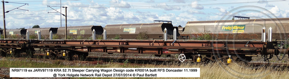 NR97119 ex JARV97119 KRA Sleeper Carrying Wagon @ York Holgate Network Rail Depot 2014-07-27 � Paul Bartlett [1w]