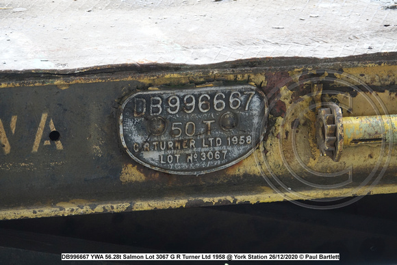 DB996667 YWA 56.28t Salmon Lot 3067 G R Turner Ltd 1958 @ York Station 2020-12-26 © Paul Bartlett w