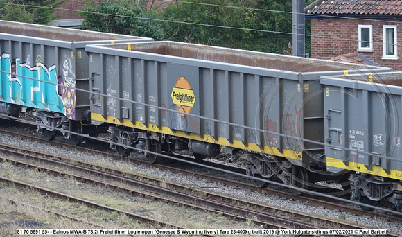 81 70 5891 55- - Ealnos MWA-B 78.2t Freightliner bogie open (Genesee & Wyoming livery) Tare 23-400kg built 2019 @ York Holgate sidings 2021-02-07 © Paul Bartlett w