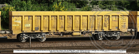31 70 5992 049-4 IOA(E) Ealnos Network Rail Mussel Bogie Open Box Wagon [Greenbrier 2009] @ Holgate Junction 2022 05-17 © Paul Bartlett w