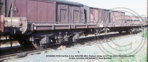 B745094 FVW Carflat A @ Hoo Junction 86-08-09 © Paul Bartlett w