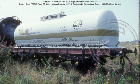 TRL51681 = A681 ICI Chlorine @ South Staffs Wagon Wks, Tipton 83-08-19 � Paul Bartlett w