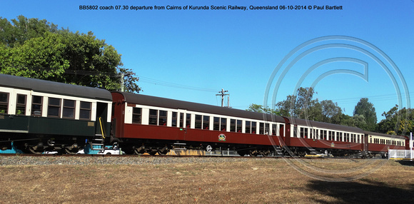 BB5802 coach 07.30 departure from Cairns of Kurunda Scenic Railway, Queensland 06-10-2014 � Paul Bartlett DSC07276