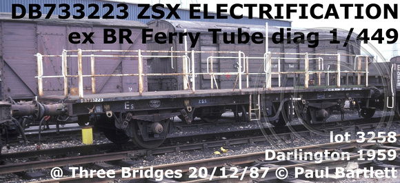 DB733223 ZSX ex Ferry tube @ Three Bridges 87-12-20