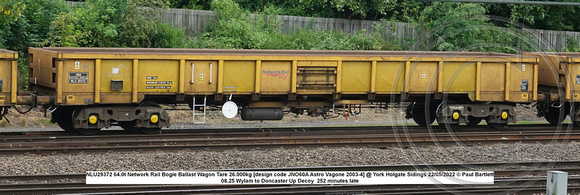 NLU29372 64.0t Network Rail Bogie Ballast Wagon Tare 26.000kg [design code JNO60A Astro Vagone 2003-4] @ York Holgate Sidings 2022-05-22 © Paul Bartlett w