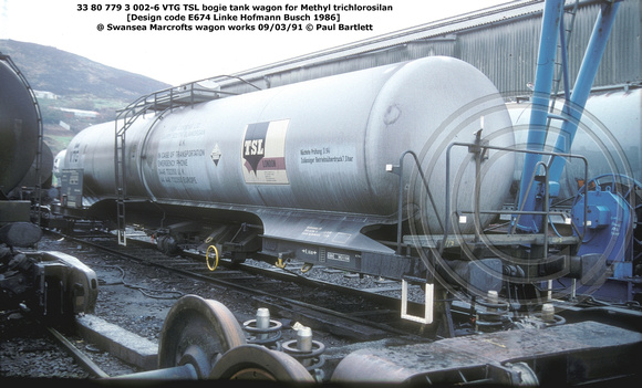 33 80 779 3 002-6 VTG TSL Methyl trichlorosilan @ Swansea Marcrofts wagon works 91-03-09 © Paul Bartlett w