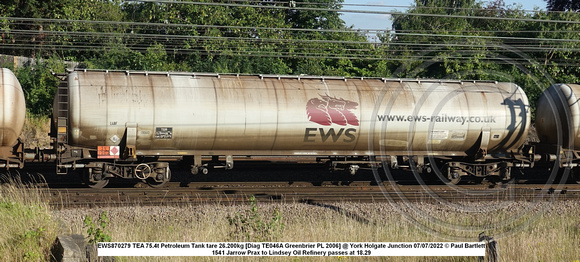EWS870279 TEA 75.4t Petroleum Tank tare 26.200kg [Diag TE046A Greenbrier PL 2006] @ York Holgate Junction 2022-07-07 © Paul Bartlett w