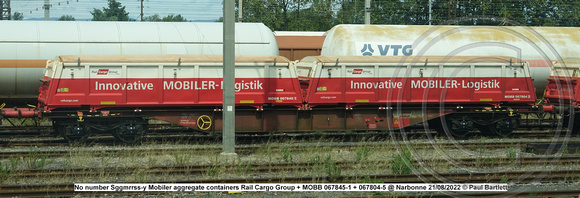 No number Sggmrrss-y Mobiler aggregate containers Rail Cargo Group + MOBB 067845-1 + MOBB 067804-5 @ Narbonne 2022-08-21 © Paul Bartlett w