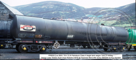 PR82612 ex B001 TEA Petroleum bogie tank wagon @ Swansea Marcrofts works 91-03-09 � Paul Bartlett w