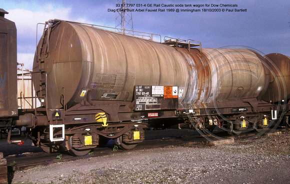 33 87 7797 031-4 GE Rail Caustic soda tank wagon @ Immingham 2003-10-18 � Paul Bartlett [1w]