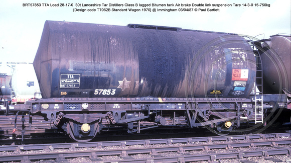 BRT57853 TTA Lancashire Tar Distillers Class B lagged Bitumen tank @ Immingham 87-04-03 � Paul Bartlett w