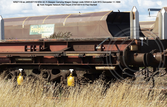 NR97119 ex JARV97119 KRA Sleeper Carrying Wagon @ York Holgate Network Rail Depot 2014-07-27 � Paul Bartlett [7w]