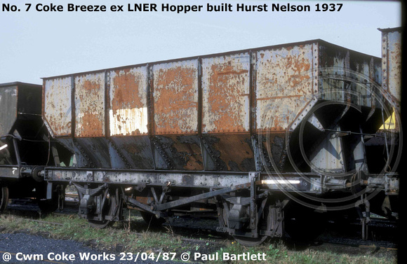 7 Coke Breeze ex LNER hopper Hurst Nelson 1937 Cwm coke works internal user mineral wagons
