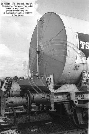 23 70 7397 112-7 = STS 112-4 TSL UFH Lagged Tank wagon @ Swansea Burrows Sdgs 92-08-19 � Paul Bartlett [1w]