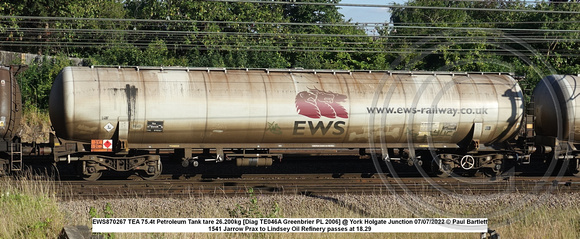 EWS870267 TEA 75.4t Petroleum Tank tare 26.200kg [Diag TE046A Greenbrier PL 2006] @ York Holgate Junction 2022-07-07 © Paul Bartlett w