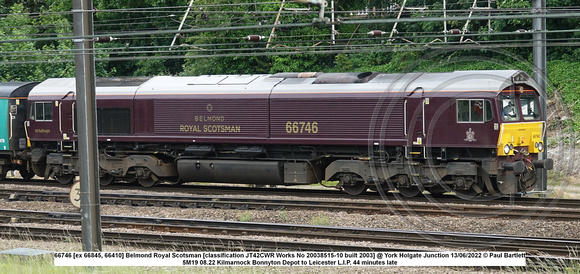 66746 [ex 66845, 66410] Belmond Royal Scotsman [classification JT42CWR Works No 20038515-10 built 2003] @ York Holgate Junction 2022-06-13 © Paul Bartlett [1w]