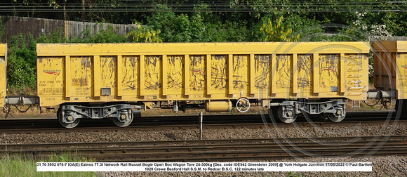 31 70 5992 076-7 IOA(E) Ealnos Network Rail Mussel Bogie Open Box Wagon [Greenbrier 2009] @ Holgate Junction 2022 05-17 © Paul Bartlett w