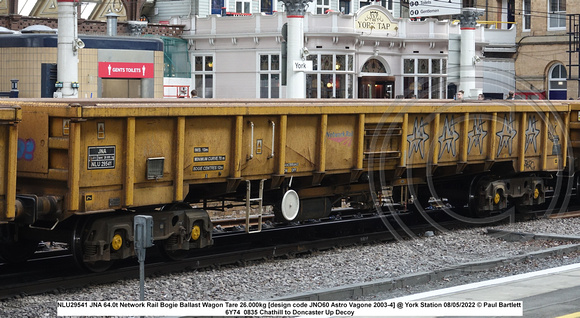 NLU29541 JNA 64.0t Network Rail Bogie Ballast Wagon Tare 26.000kg [design code JNO60 Astro Vagone 2003-4] @ York Station 2022-05-08 © Paul Bartlett [1w]