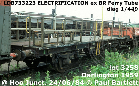 LDB733223 ELECTRIFICATION ex ferry tube  @ Hoo Junction Marshalling yard 84-06-24