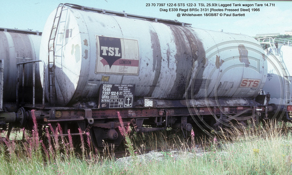 23 70 7397 122-6 STS 122-3  TSL Lagged Tank wagon @ Whitehaven 87-08-18 � Paul Bartlett w