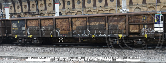 33 70 6790 036-1 JRA 67.8t Touax Bogie box open 22-180KG [Diag E703 built Arbel Fauvet 1988] @ York Station 2022-08-04 © Paul Bartlett w