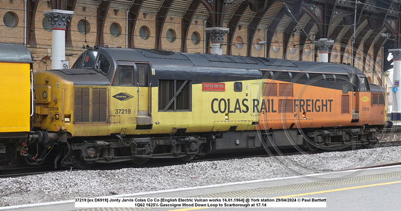 37219 [ex D6919] Jonty Jarvis Colas Co Co [English Electric Vulcan works 16.01.1964] @ York station 2024-04-29 © Paul Bartlett [1w]