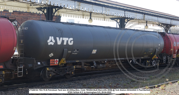 VTG88163 TEA 75.9t Petroleum Tank tare 25-650kg [Des. Code TE045A Built Marcrofts 2006] @ York Station 2022-04-09 © Paul Bartlett [1w]