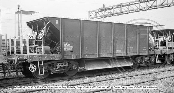 DB982856 YGH SEALION Ballast hopper Diag 1-590 @ Crewe Gresty Lane 82-04-15 © Paul Bartlett w