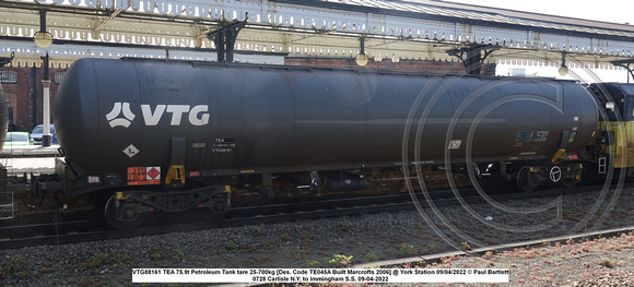 VTG88161 TEA 75.9t Petroleum Tank tare 25-700kg [Des. Code TE045A Built Marcrofts 2006] @ York Station 2022-04-09 © Paul Bartlett [2w]