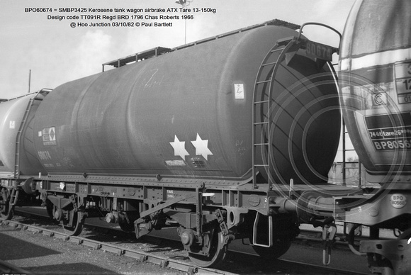 BPO60674 = SMBP3425 Kerosene tank wagon Design code TT091R @ Hoo Junction 82-10-03 © Paul Bartlett w