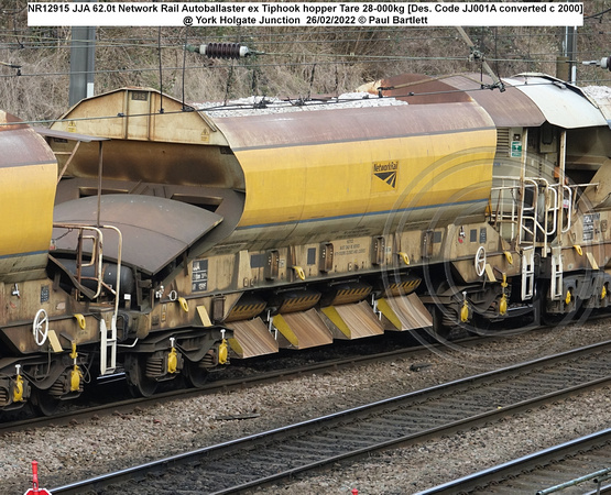 NR12915 JJA Network Rail Autoballaster ex Tiphook hopper [Des. Code JJ001A converted c 2000]  @ York Holgate Junction 2022-02-26 © Paul Bartlett w